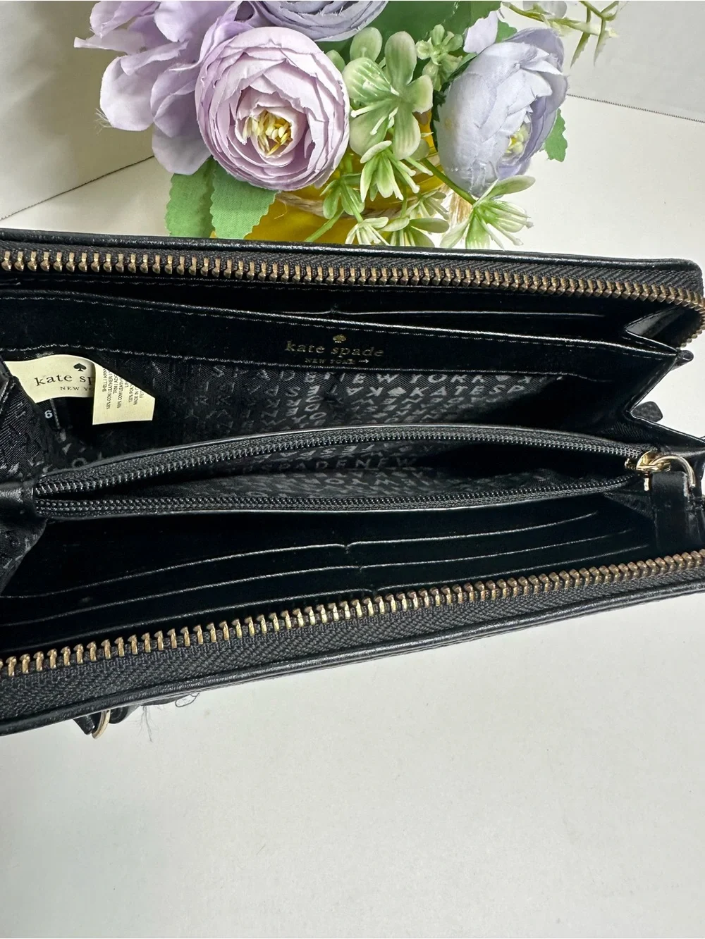kate spade Black Pebbled Leather Zip Wristlet Wallet with Tassel